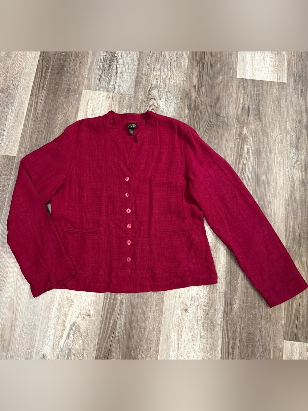 Eileen Fisher Magenta Pink Linen Blend Button Front Stand Collar Women’s Size M